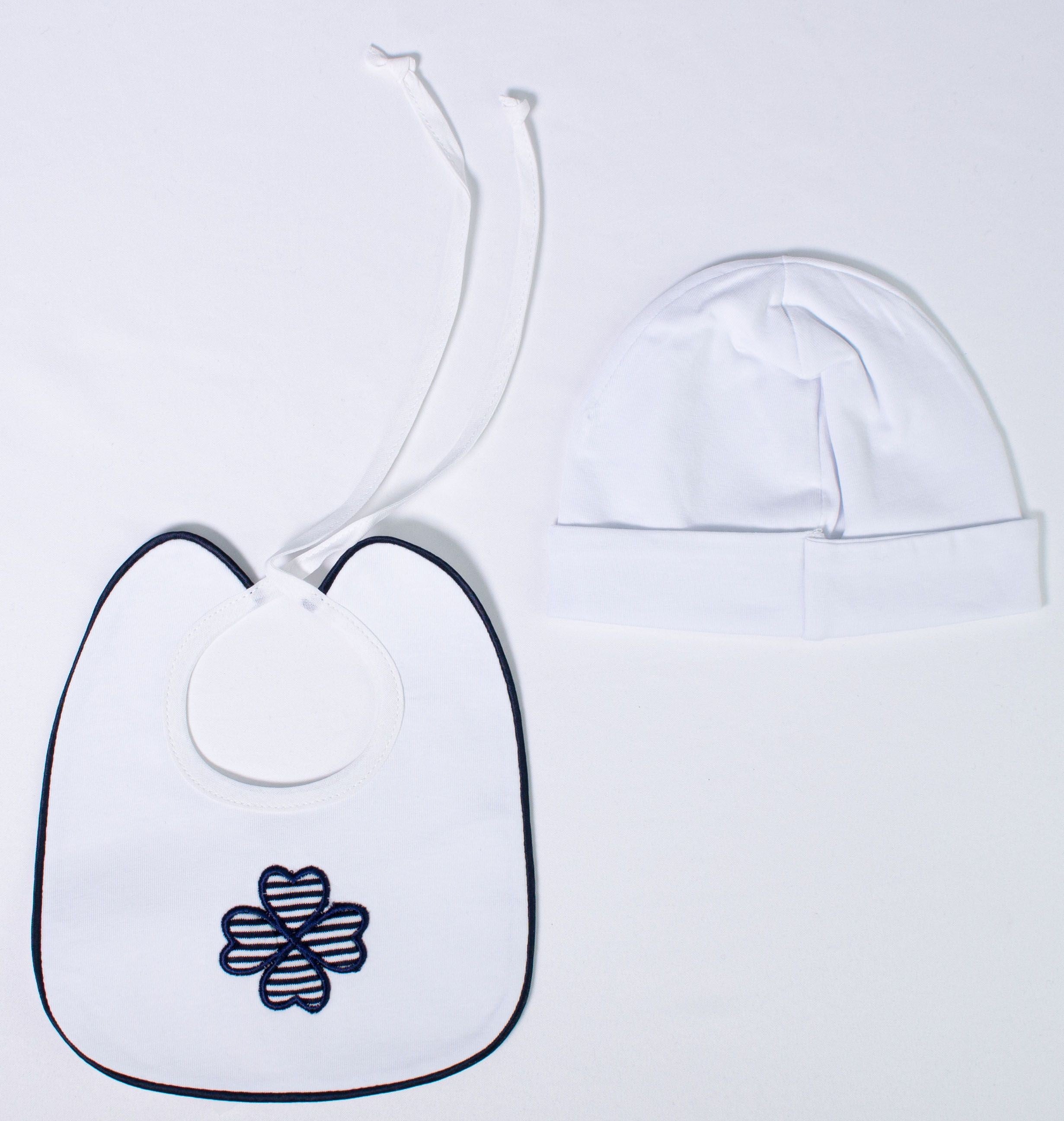 Coordinato Di Cappellino E Bavetta Bianco E Blu Neonata TENERI BEBE' R358 - TENERI BEBE' - LuxuryKids