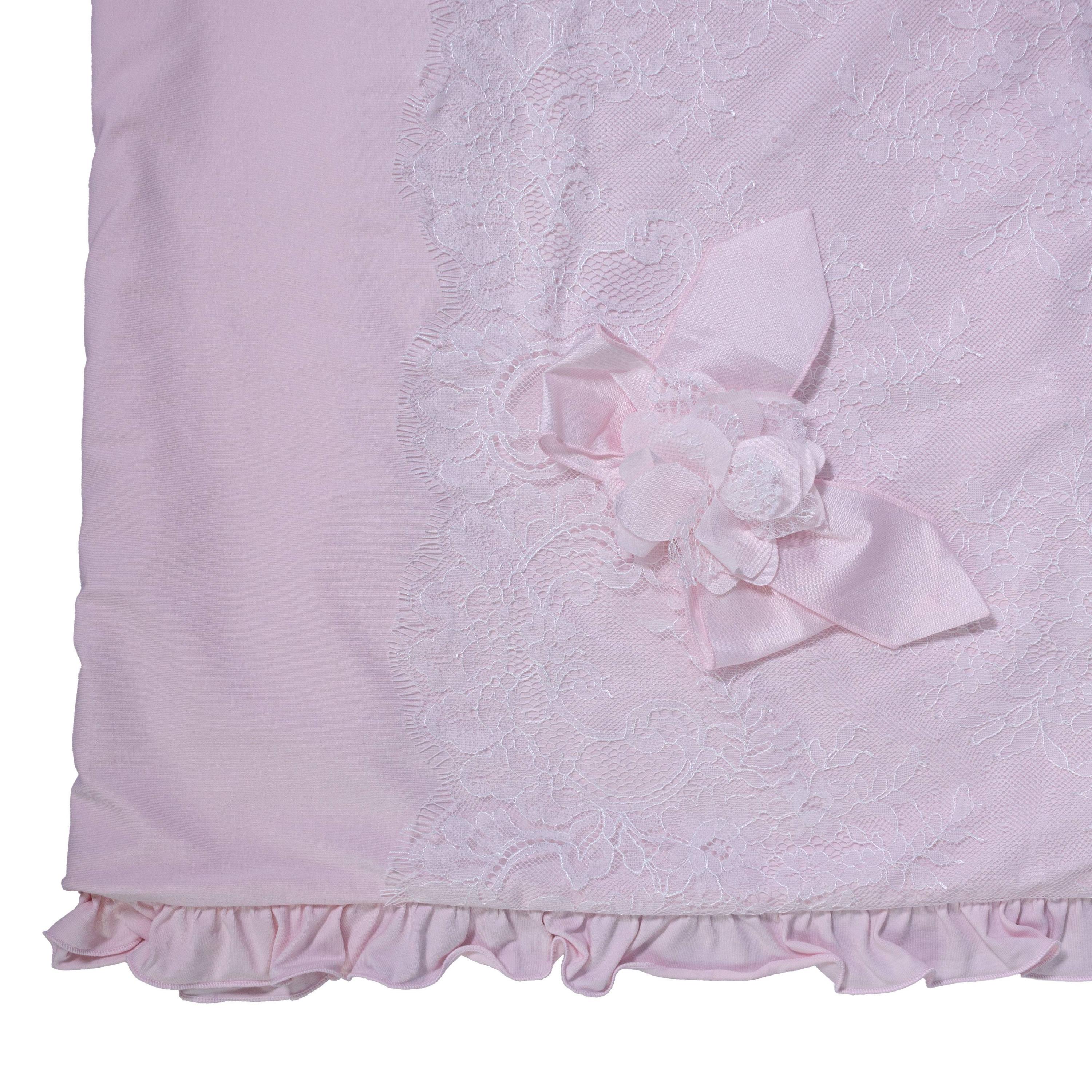 Coperta Corredino in Cotone Con Pizzo Rosa Neonata TETO E TATTA CO4540 - TETO E TATTA - LuxuryKids