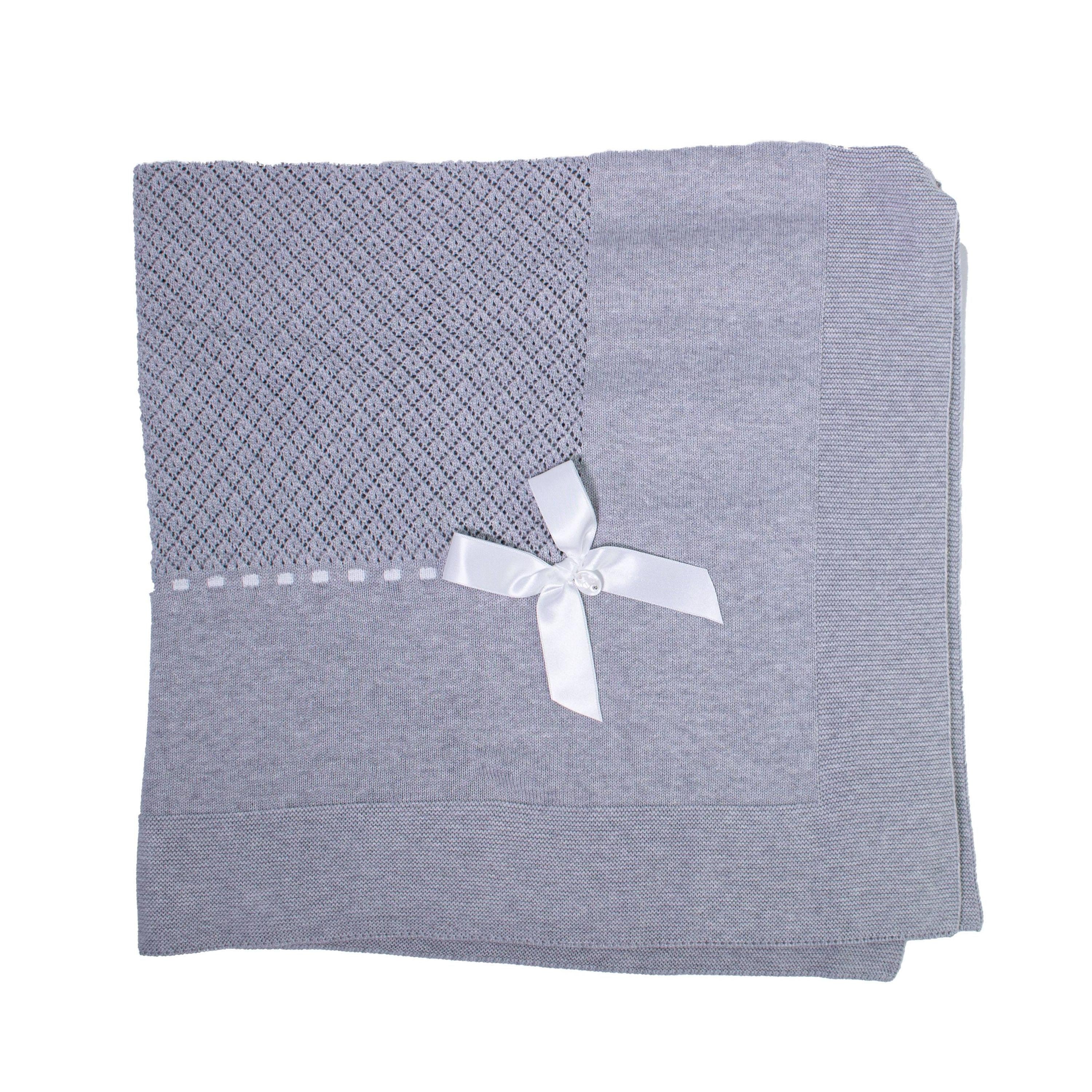 Coperta Corredino In Filo di Cotone Con Traforatura Centrale E Fiocco Neonata-o Dr.KID DK108 - DR.KID - LuxuryKids