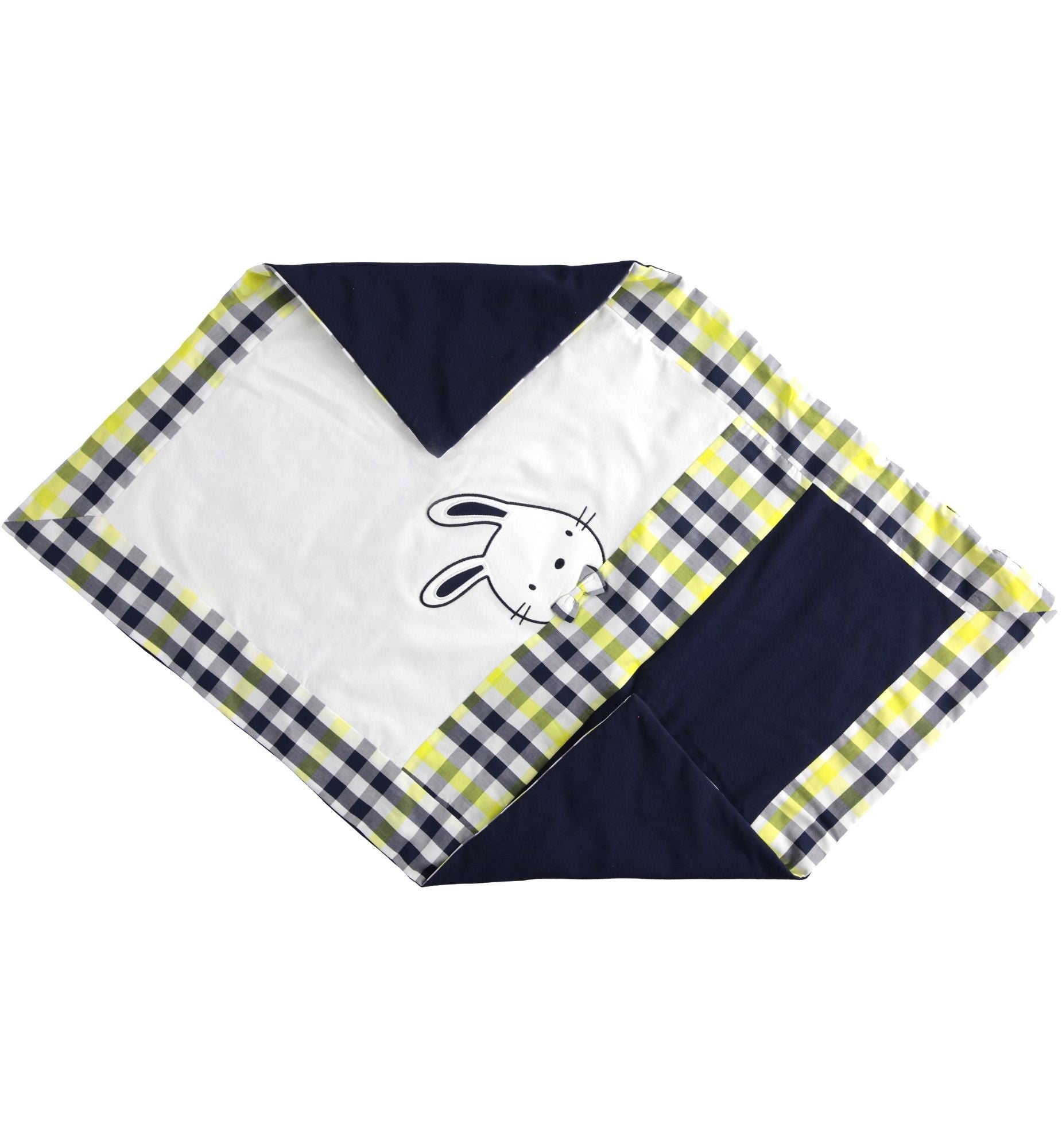 Copertina Carrozzina In Cotone Con Coniglietto Bianco e Blu Neonato  MINIBANDA 2300 - MINIBANDA - LuxuryKids