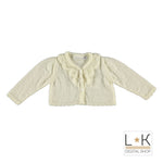 Coprispalle con Ricamo Traforato in Misto Lana Panna Neonata Minibanda H777 - MINIBANDA - LuxuryKids