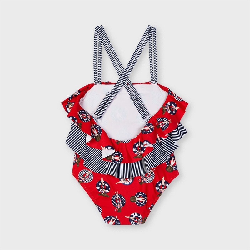 Costume Intero Con Volant Rosso Con Stampa Bambina MAYORAL 3745 - MAYORAL - LuxuryKids