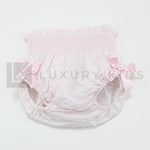 Culotte In Plumetil Con Punto Smoke E Fiocchi Rosa Neonata SARDON LA449 - SARDON - LuxuryKids