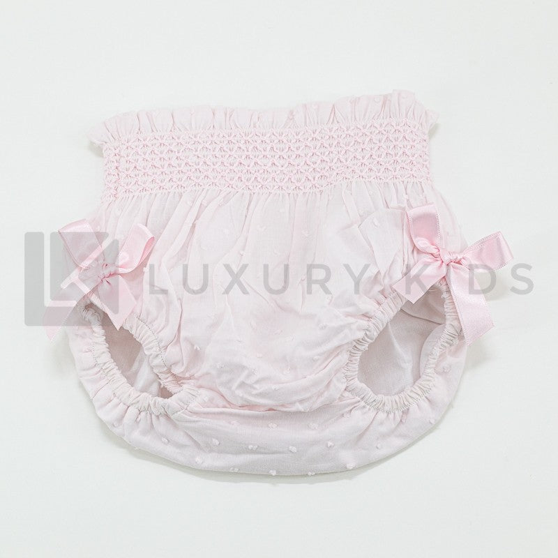 Culotte In Plumetil Con Punto Smoke E Fiocchi Rosa Neonata SARDON LA449 - SARDON - LuxuryKids