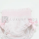 Culotte In Plumetil Con Punto Smoke E Fiocchi Rosa Neonata SARDON LA449 - SARDON - LuxuryKids