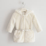Ecopelliccia Con Cappuccio Panna Con Cinturino Neonata Sarabanda K243 - SARABANDA - LuxuryKids