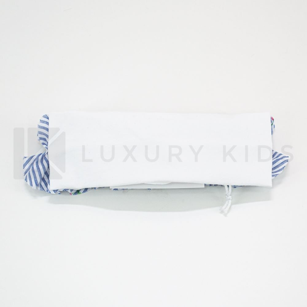 Fascia In Cotone Elastico Bianca Con Arricciatura A Strisce Bianco-Blu E Ciliegie Neonata NINNAOH E2053 - NINNAOH - LuxuryKids