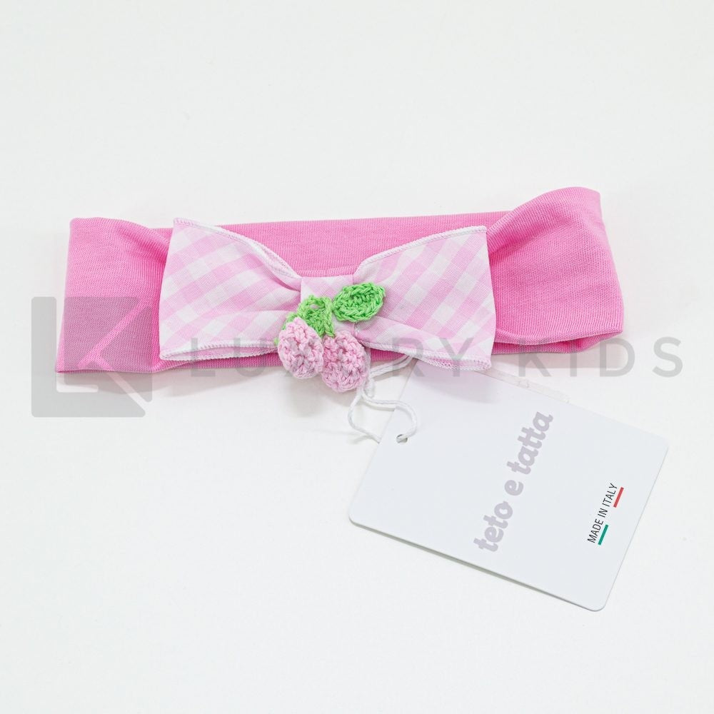 Fascia In Cotone Fuxia Con Fiocco A Quadretti Con Fragoline Neonata TETO E TATTA FA3150 - TETO E TATTA - LuxuryKids