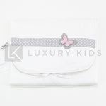 Fasciatoio Pieghevole In Cotone Bianco Con Fascia Grigia A Poise E Farfalla E Cuscinetto Interno Neonata LA SARTORIA DEI - LA SARTORIA DEI PICCOLI - LuxuryKids