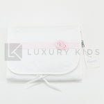 Fasciatoio Pieghevole In Cotone Bianco Con Fascia Rosa Con Cuscinetto Interno Neonata LA SARTORIA DEI PICCOLI LFS302 - LA SARTORIA DEI PICCOLI - LuxuryKids