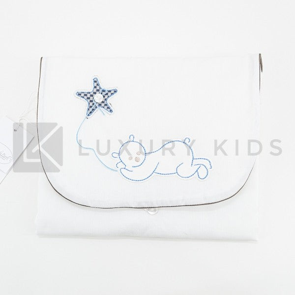 Fasciatoio Pieghevole In Cotone Bianco Con Ricamo Orso Con Stella E Cuscinetto Interno Neonata LA SARTORIA DEI PICCOLI L - LA SARTORIA DEI PICCOLI - LuxuryKids