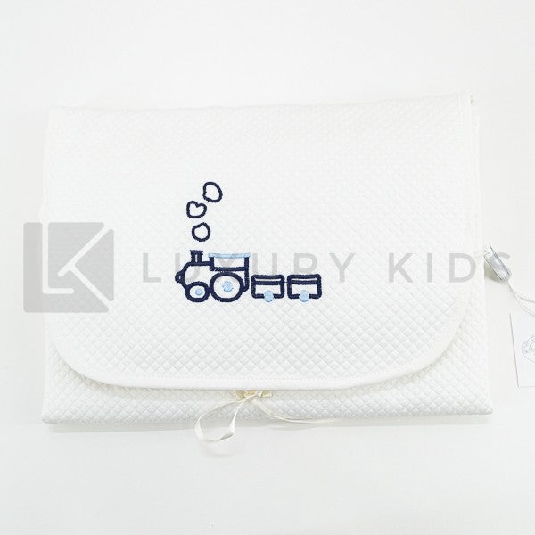 Fasciatoio Pieghevole In Cotone Trapuntato Bianco Con Ricamo Trenino E Cuscinetto Interno Neonata LA SARTORIA DEI PICCOL - LA SARTORIA DEI PICCOLI - LuxuryKids