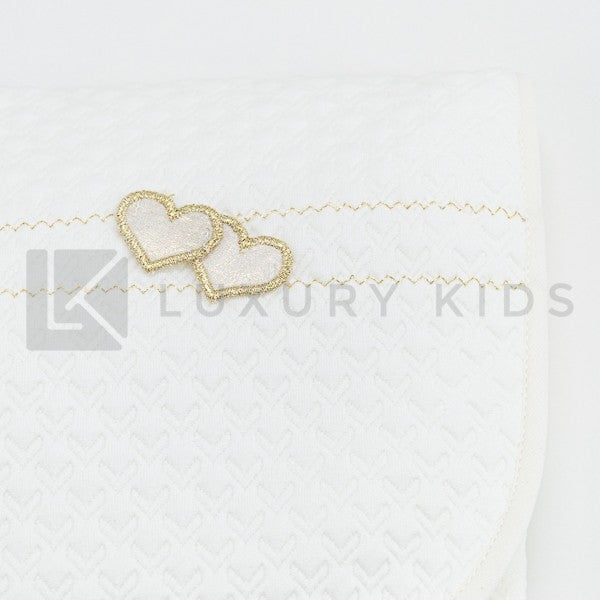 Fasciatoio Pieghevole In Cotone Trapuntato Panna Con Cuciture Oro E Cuoricini E Cuscinetto Interno Neonata LA SARTORIA D - LA SARTORIA DEI PICCOLI - LuxuryKids