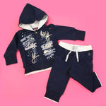 Felpa con Cappuccio in Caldo Cotone Blu con Stampa Neonata Sarabanda F851 - SARABANDA - LuxuryKids