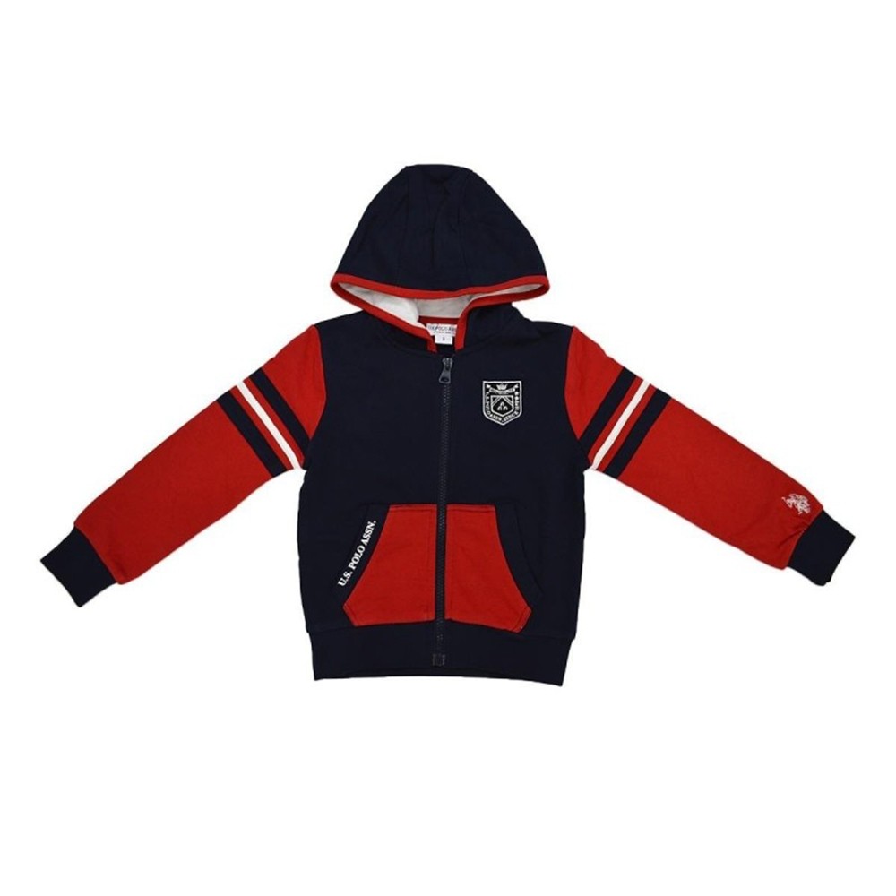 Felpa in Caldo Cotone con Zip e Cappuccio Rosso-Blu Neonato Polo Assn 26528 - POLO ASSN - LuxuryKids