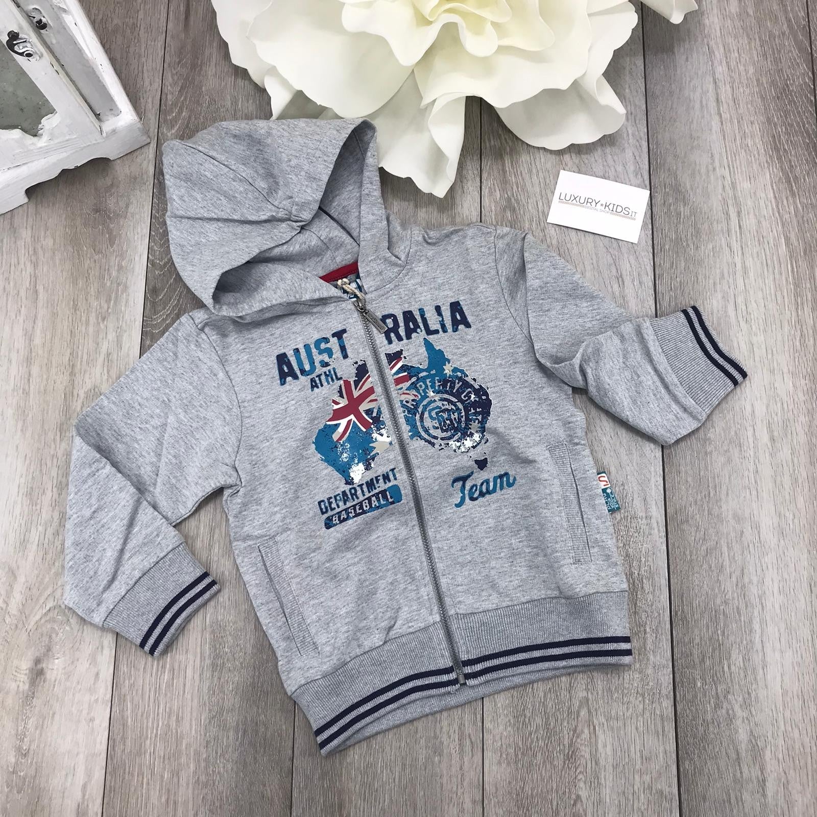 Felpa Stampata con Cappuccio Bambino Grigio Sarabanda I822 - SARABANDA - LuxuryKids