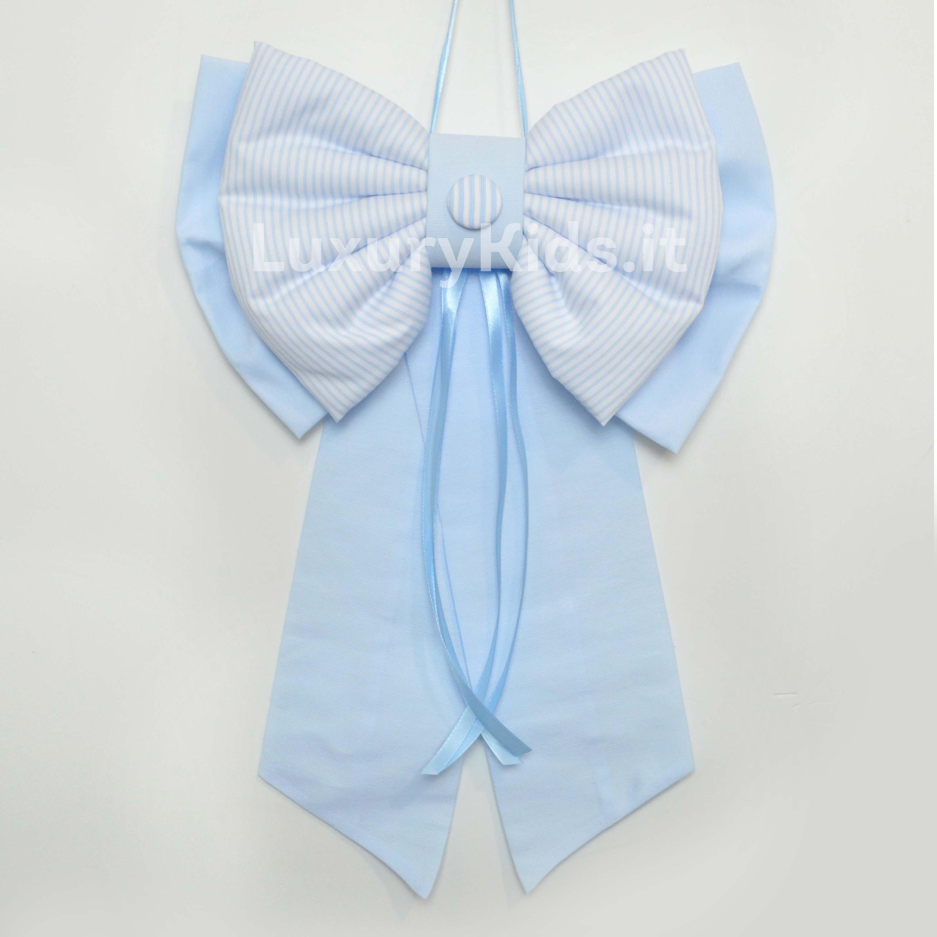 Fiocco Nascita Artigianale con Righe Celeste Per Neonato Handmade FIOCCOC - HANDMADE - LuxuryKids