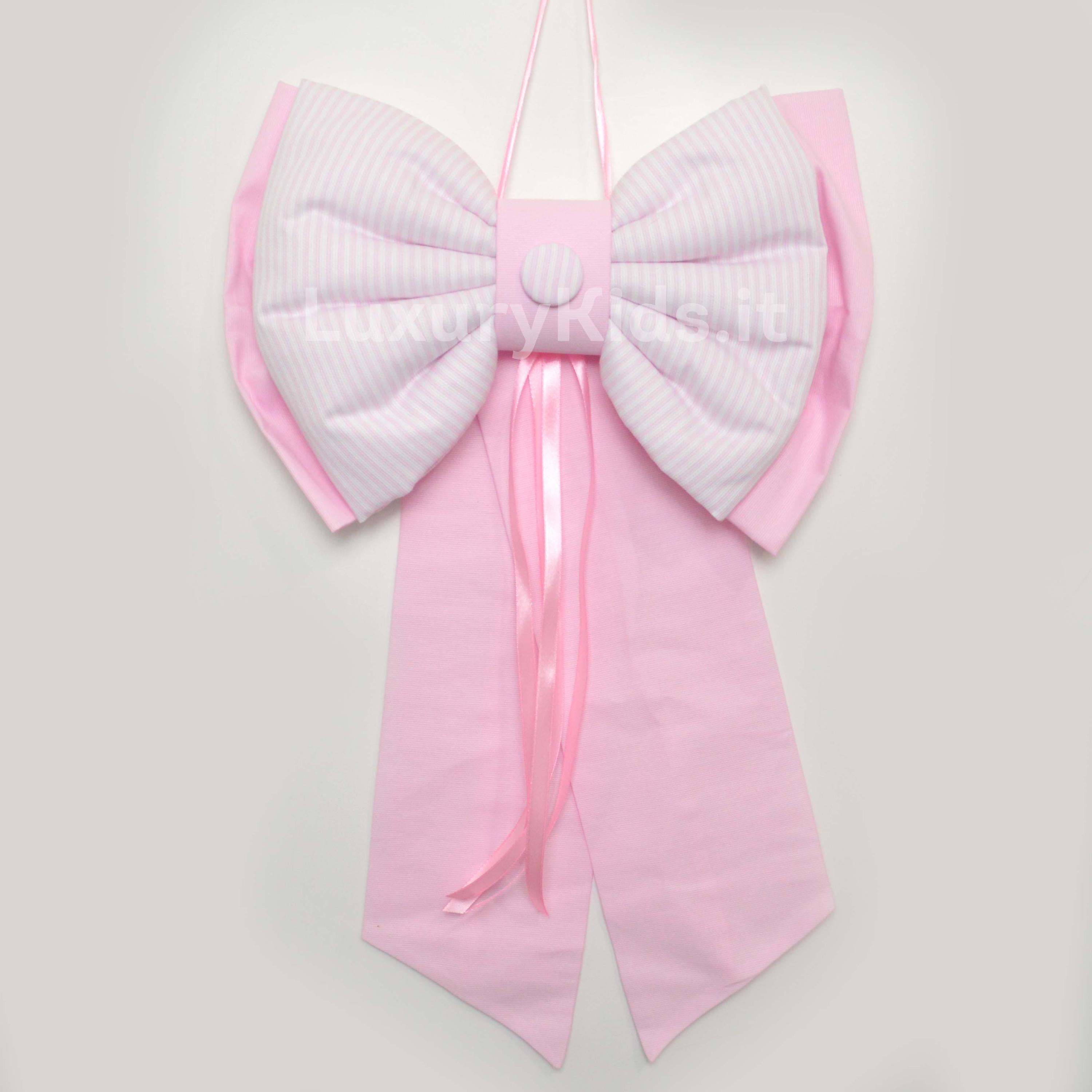 Fiocco Nascita Artigianale con Righe Rosa Per Neonata Handmade FIOCCOR - HANDMADE - LuxuryKids