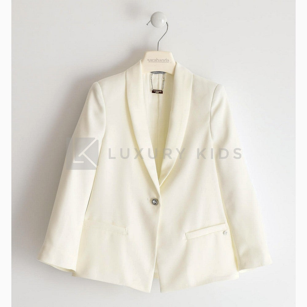 Giacca Elegante E Morbida Bianca Bambina Sarabanda J433 - SARABANDA - LuxuryKids