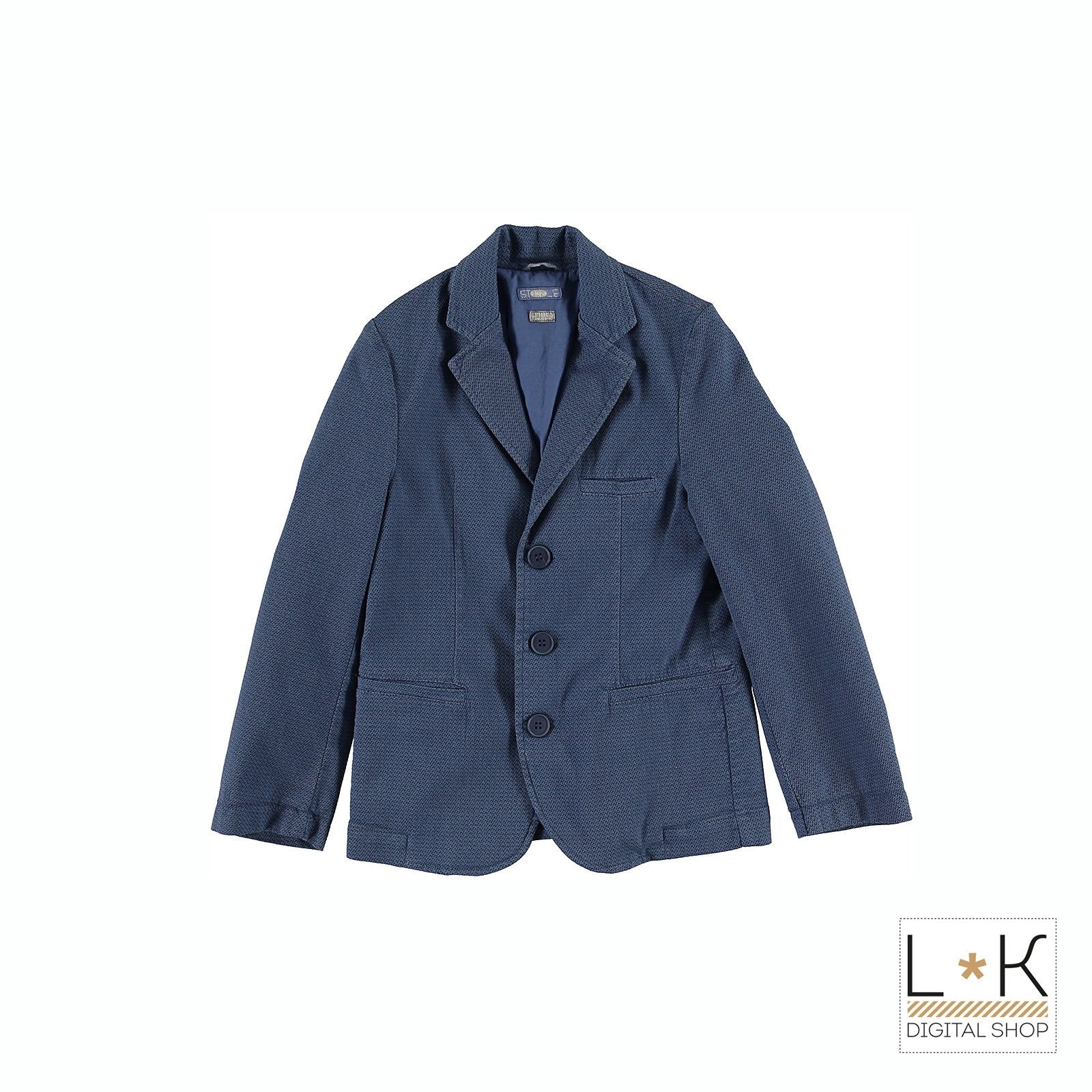 Giacca Elegante in Tinta Unita con Effetto Puntinato Tono su Tono Bambino Blu Sarabanda Q383 - SARABANDA - LuxuryKids