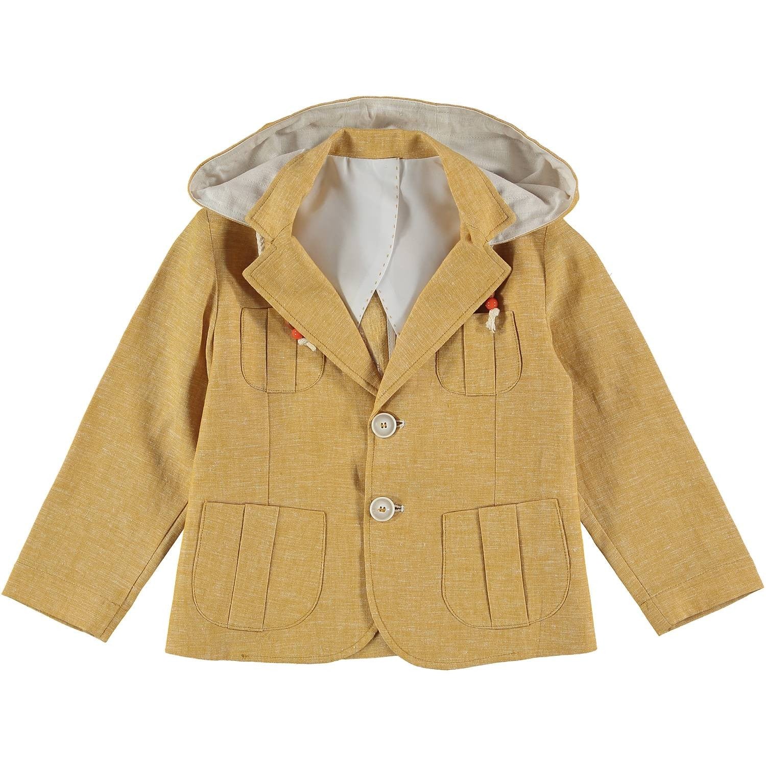 Giacca In Misto Lino Con Cappuccio Senape Neonato MANUELL&FRANK MF6171N - MANUELL&FRANK - LuxuryKids
