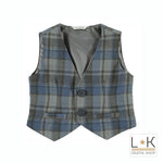 Gilet Elegante in Caldo Cotone a Quadretti Neonato Celeste-Grigio Minibanda R691 - MINIBANDA - LuxuryKids