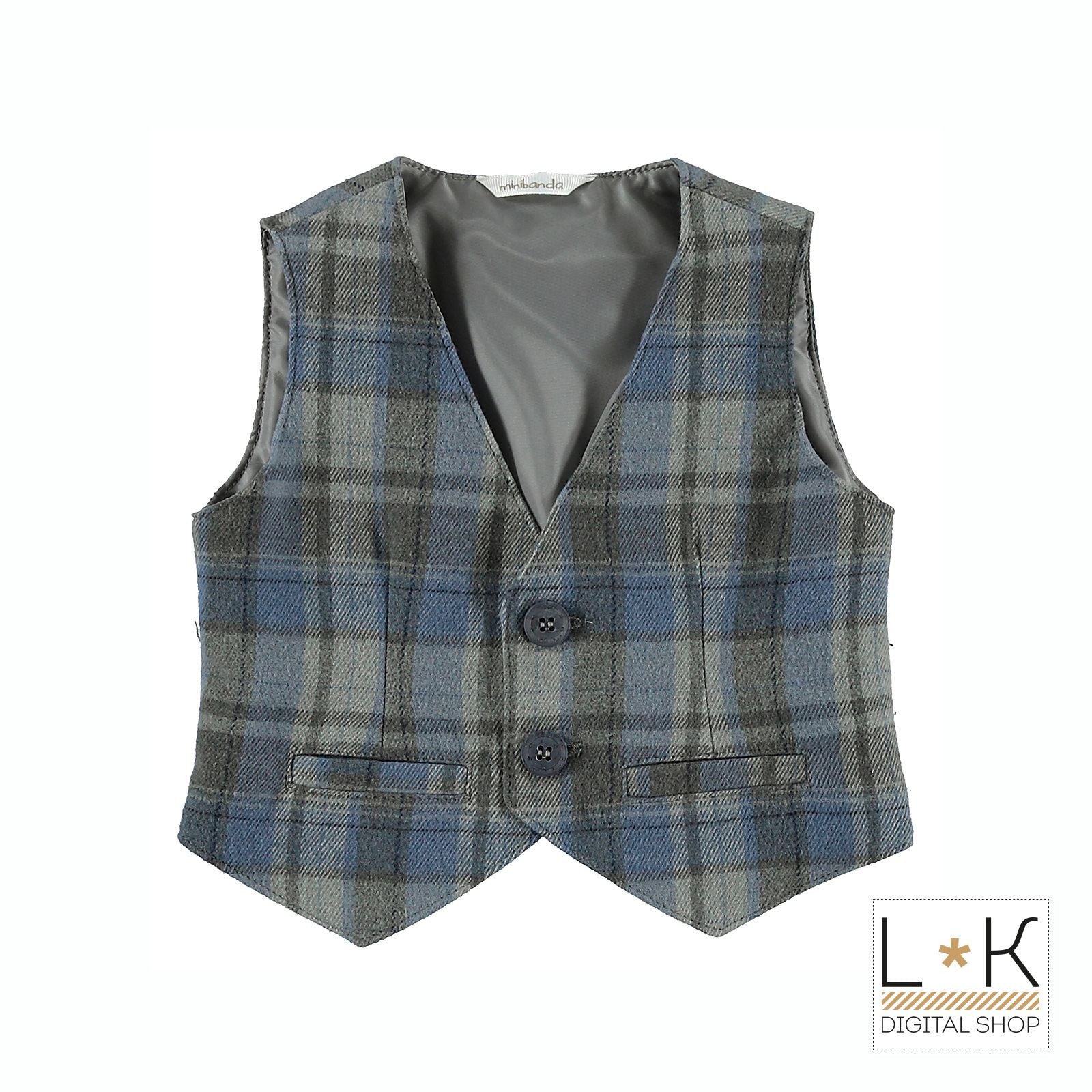 Gilet Elegante in Caldo Cotone a Quadretti Neonato Celeste-Grigio Minibanda R691 - MINIBANDA - LuxuryKids