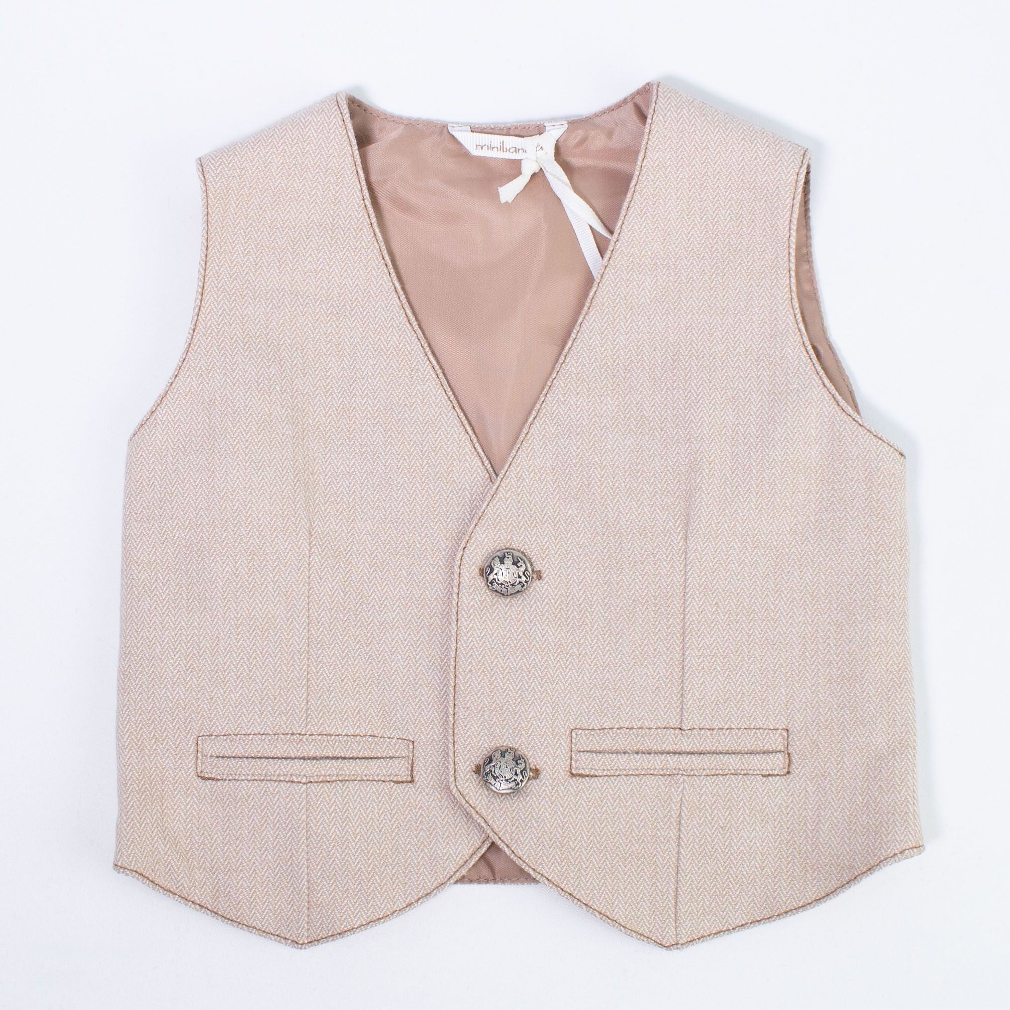 Gilet Elegante in Caldo Cotone Beige Neonato Minibanda Blu N671 - MINIBANDA - LuxuryKids