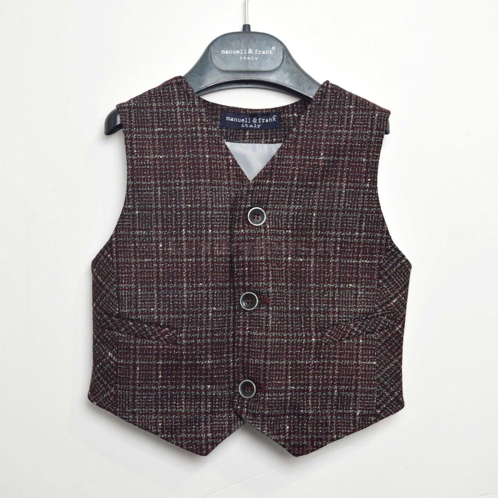 Gilet Elegante in Misto Lana Bordeaux con Effetto a Quadretti Per Neonato Manuell&Frank MF5004N - MANUELL&FRANK - LuxuryKids