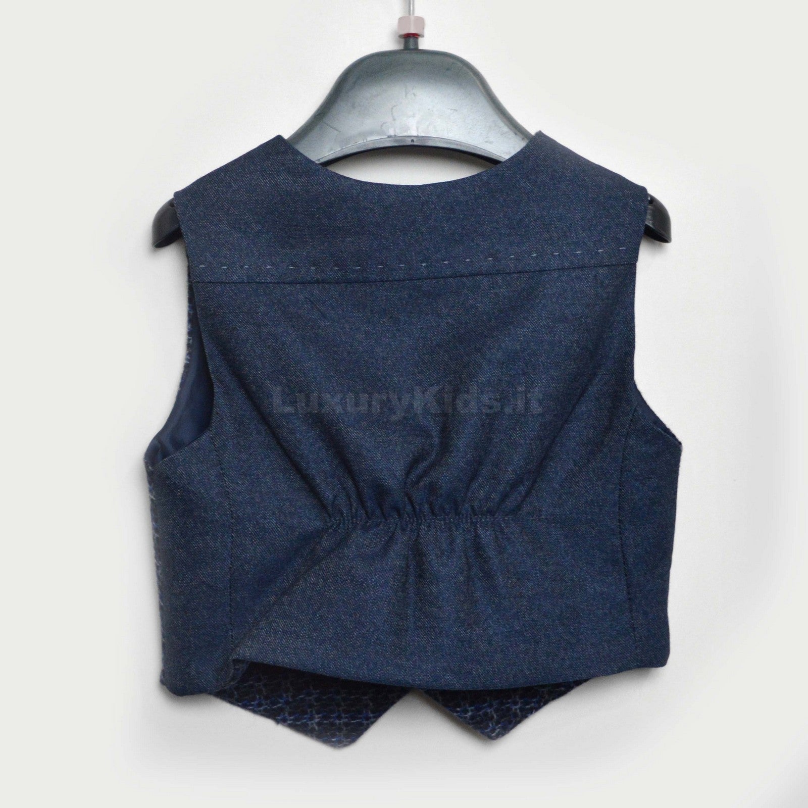 Gilet Elegante in Misto Lana Bluette con Effetto a Quadretti Per Neonato Manuell&Frank MF5003N - MANUELL&FRANK - LuxuryKids