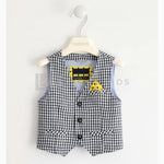 Gilet In 100% Lino A Quadretti Bianco E Blu Neonato Sarabanda J173 - SARABANDA - LuxuryKids