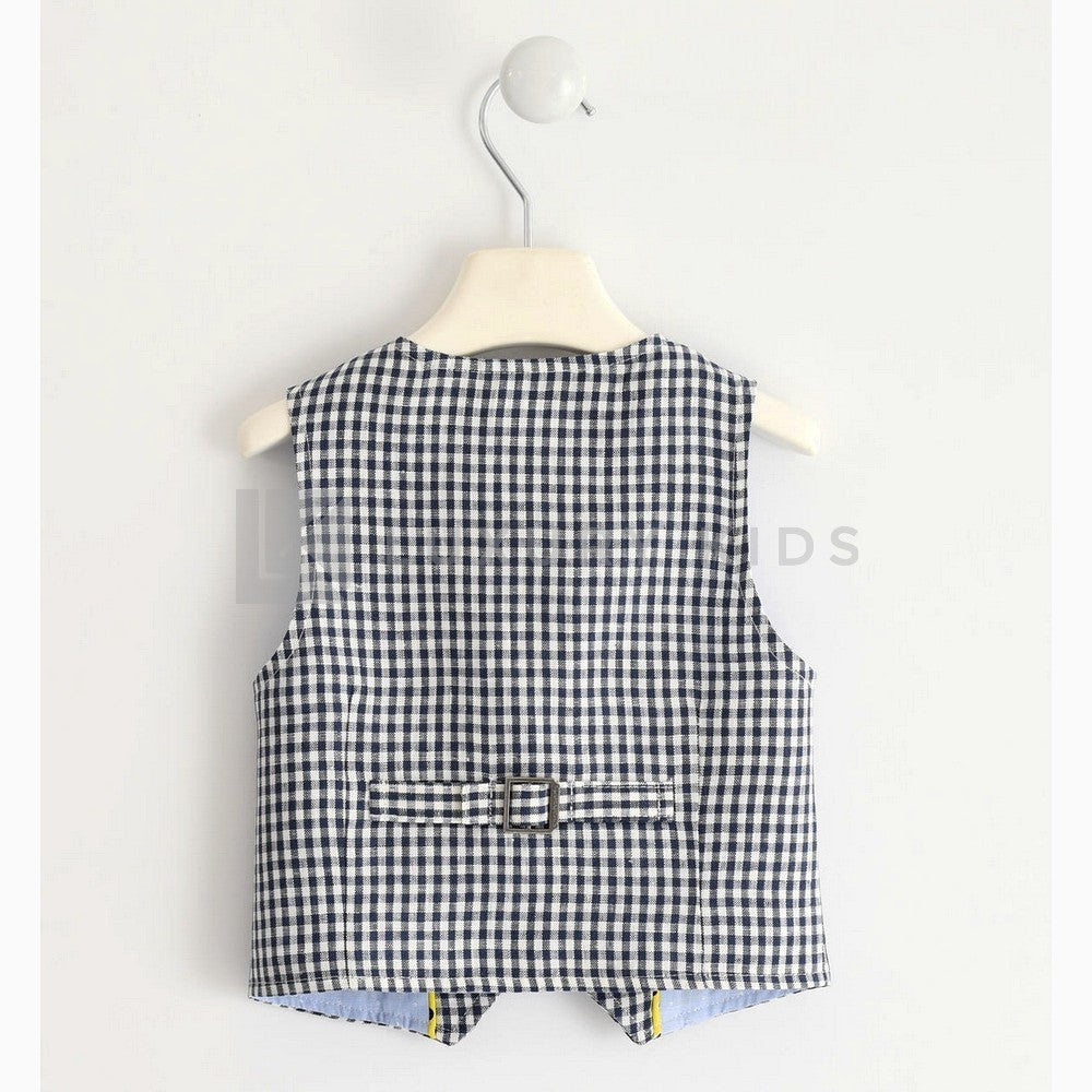 Gilet In 100% Lino A Quadretti Bianco E Blu Neonato Sarabanda J173 - SARABANDA - LuxuryKids