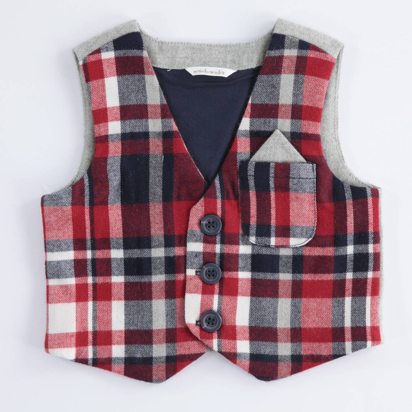 Gilet In Panno Fantasia Scozzese Rosso Blu Neonato Minibanda K691 - MINIBANDA - LuxuryKids