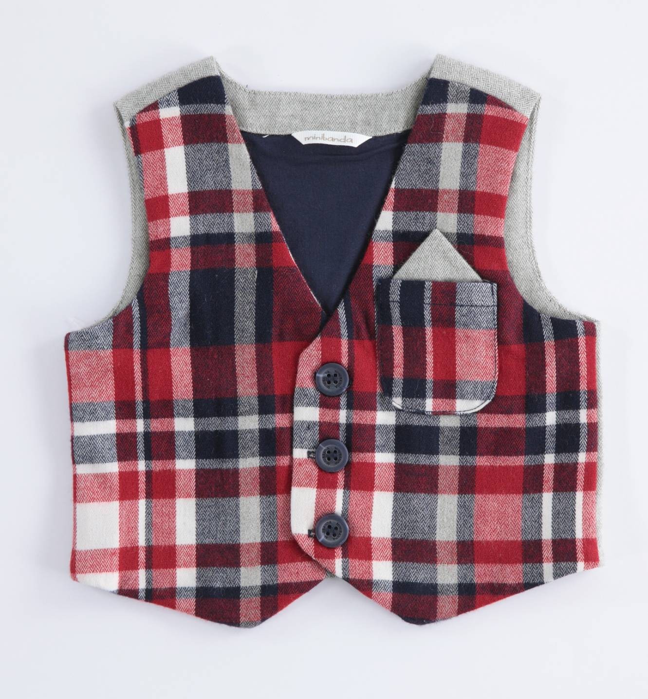 Gilet In Panno Fantasia Scozzese Rosso Blu Neonato Minibanda K691 - MINIBANDA - LuxuryKids
