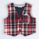Gilet In Panno Fantasia Scozzese Rosso Blu Neonato Minibanda K691 - MINIBANDA - LuxuryKids