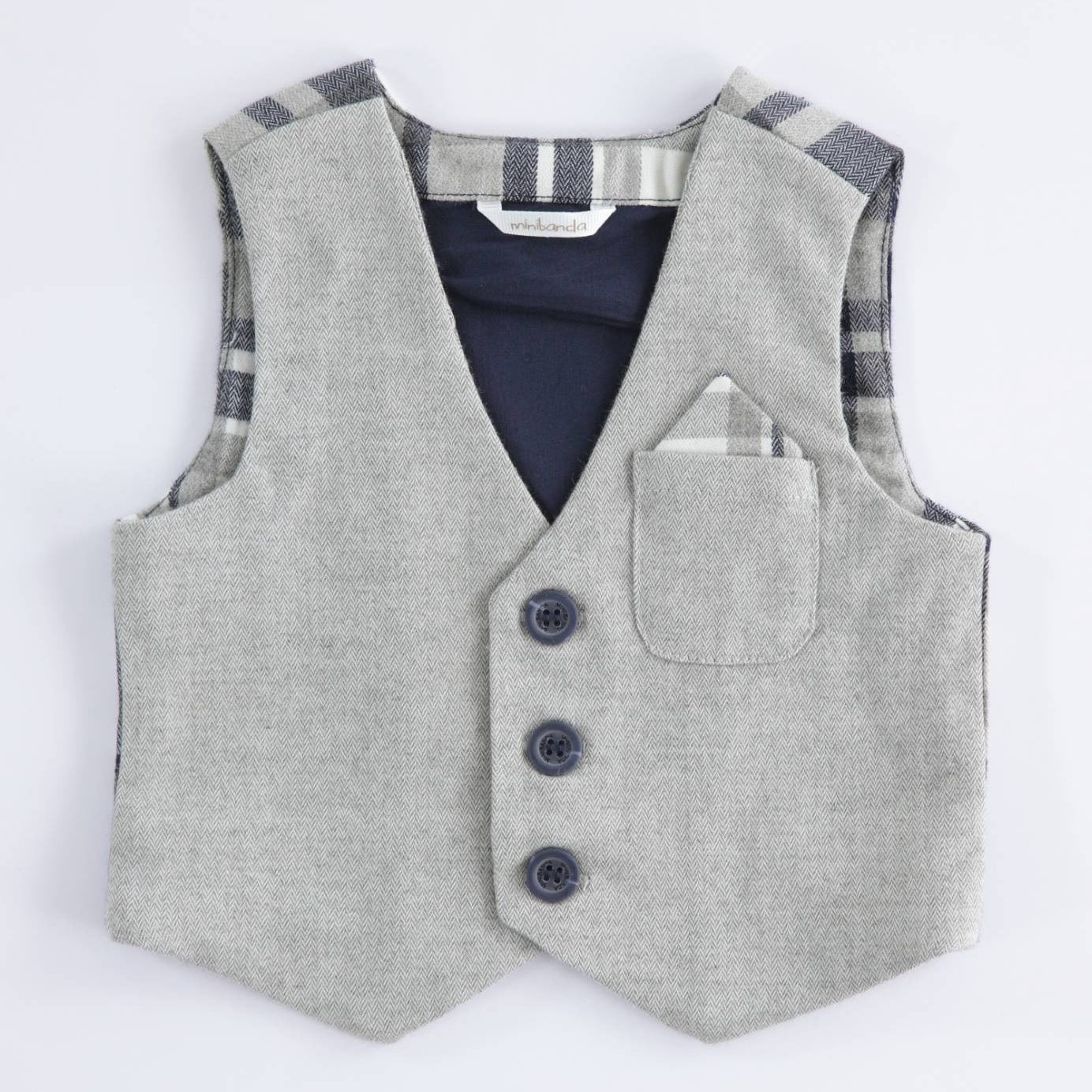 Gilet In Panno Fantasia Scozzese Rosso Blu Neonato Minibanda K691 - MINIBANDA - LuxuryKids