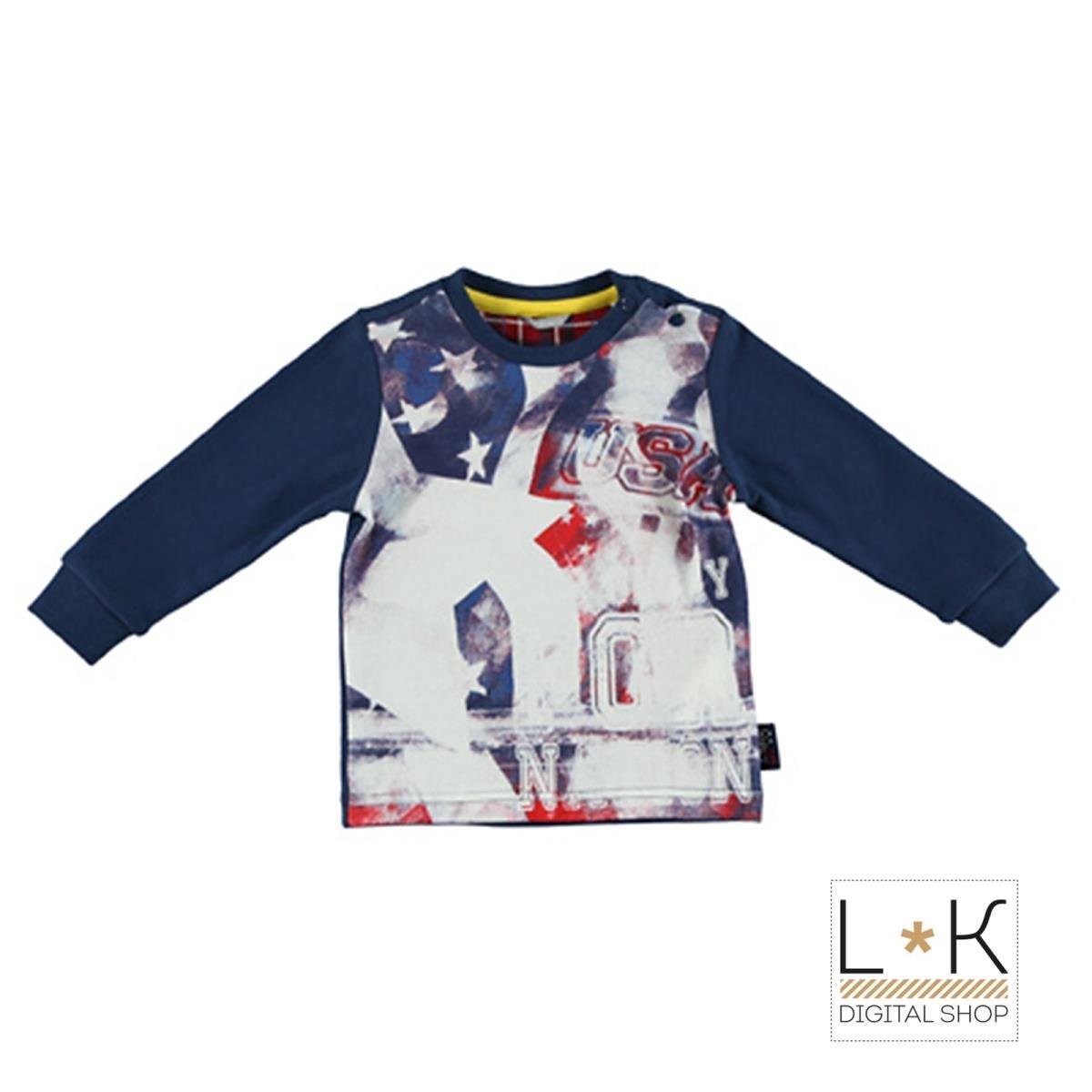 Girocollo in Caldo Cotone Blu con Stampa Neonato Sarabanda N800B - SARABANDA - LuxuryKids