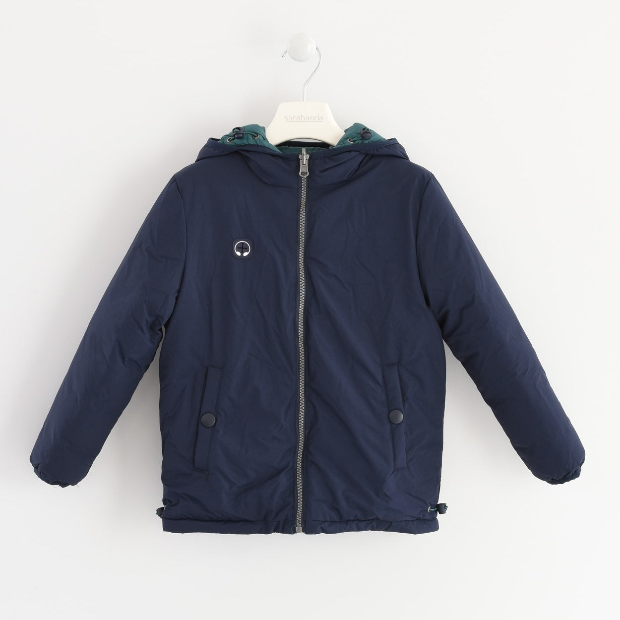 Giubbotto Con Cappuccio Reversibile In Tessuto Tecnico Blu e Verde Bambino Sarabanda K362 - SARABANDA - LuxuryKids