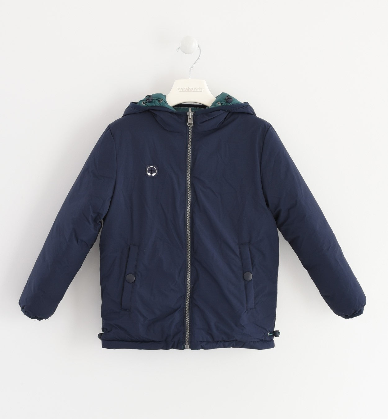 Giubbotto Con Cappuccio Reversibile In Tessuto Tecnico Blu e Verde Bambino Sarabanda K362 - SARABANDA - LuxuryKids