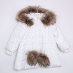 Giubbotto lungo imbottino con cappuccio e pon pon con pelliccia originale Bambina Bianco B10754A - BUFI - LuxuryKids