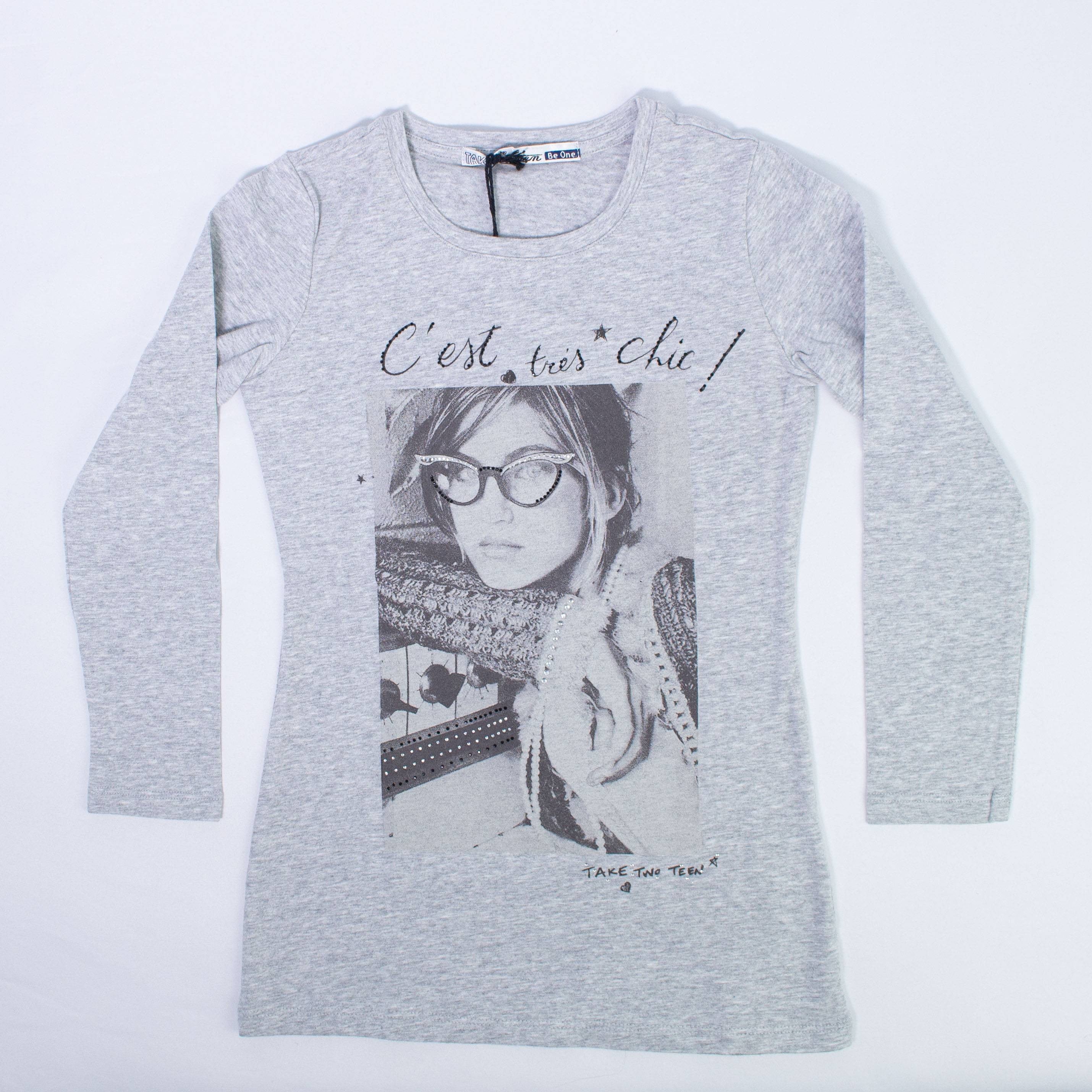 Maglia Caldo Cotone con Stampa Grigia Bambina TAKE TWO MO2955 - TAKE TWO - LuxuryKids