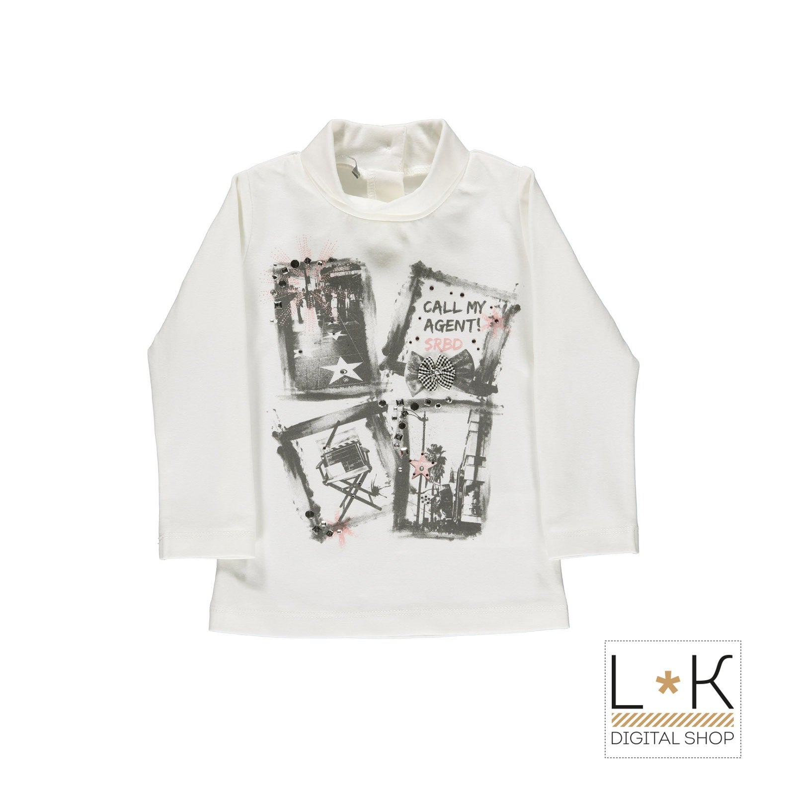 Maglia Collo Alto Panna con Stampa Bambina Sarabanda H209 - SARABANDA - LuxuryKids