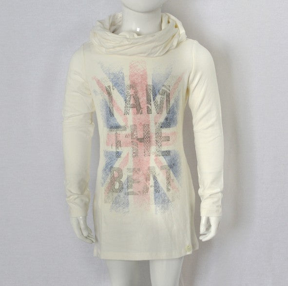 Maglia con Cappuccio in Caldo Cotone Panna Bambina Take two MO2950 - TAKE TWO - LuxuryKids