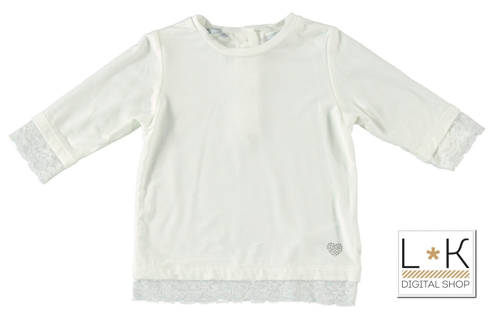 Maglia Girocollo Bianco con Pizzo Bambina Sarabanda U203 - SARABANDA - LuxuryKids