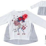 Maglia girocollo con Stampa e Strass Bianco Bambina Sarabanda U212 - SARABANDA - LuxuryKids