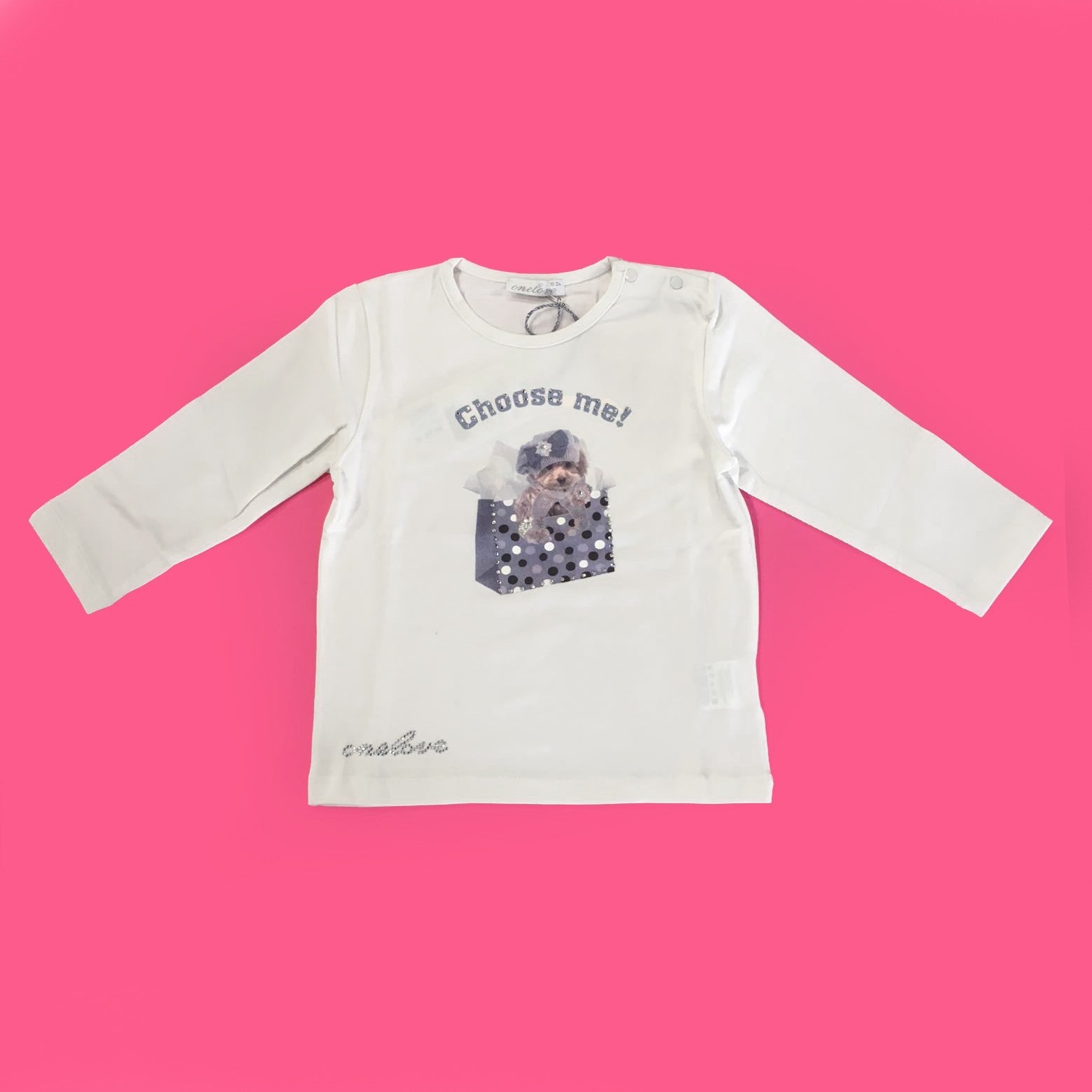 Maglia girocollo con Stampa e Strass Bianco Neonata One Love 302J208 - ONE LOVE - LuxuryKids