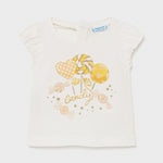 Maglia In Cotone Biologico Mezza Manica Panna Con Stampa Neonata MAYORAL 1081 - MAYORAL - LuxuryKids