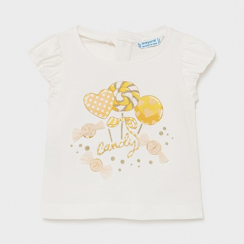 Maglia In Cotone Biologico Mezza Manica Panna Con Stampa Neonata MAYORAL 1081 - MAYORAL - LuxuryKids