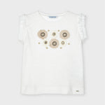 Maglia In Cotone Panna Giro Manica Rouches Con Applicazioni Fiori Bambina MAYORAL 3024 - MAYORAL - LuxuryKids
