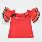 Maglia In Cotone Rossa Con Manica Particolare In Organza Bambina NBTS 3132 - NBTS - LuxuryKids